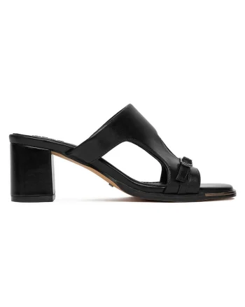Papuci  piele naturala, negru, Negru