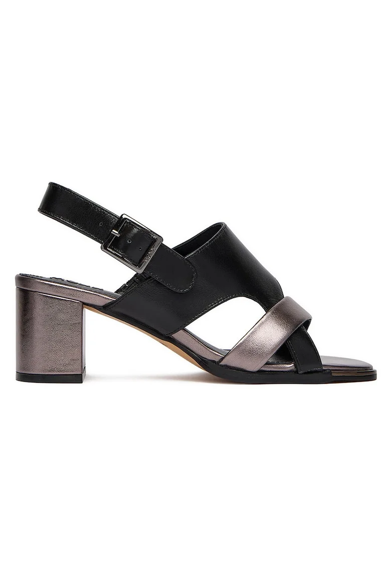 Sandale dama,  catarama, piele naturala, negru, Negru