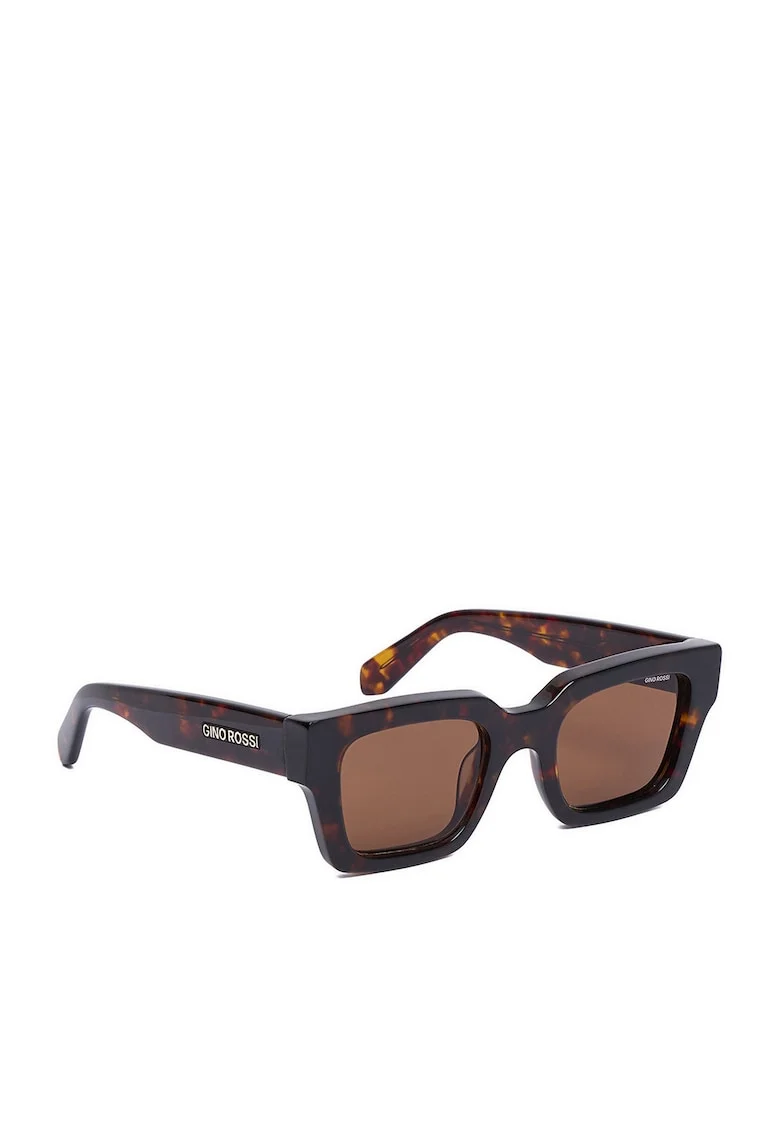 Ochelari de soare dama din material sintetic, rame dreptunghiulare cu imprimeu pantera, lentile cu filtru UV400, include etui, Maro, Marime unica