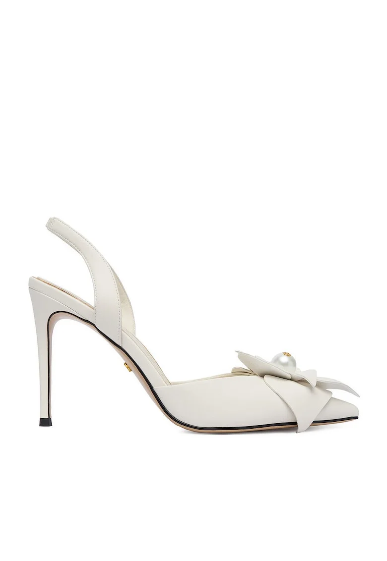 Pantofi dama,  toc ascutit, alb, piele naturala,