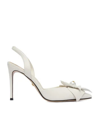 Pantofi dama,  toc ascutit, alb, piele naturala,