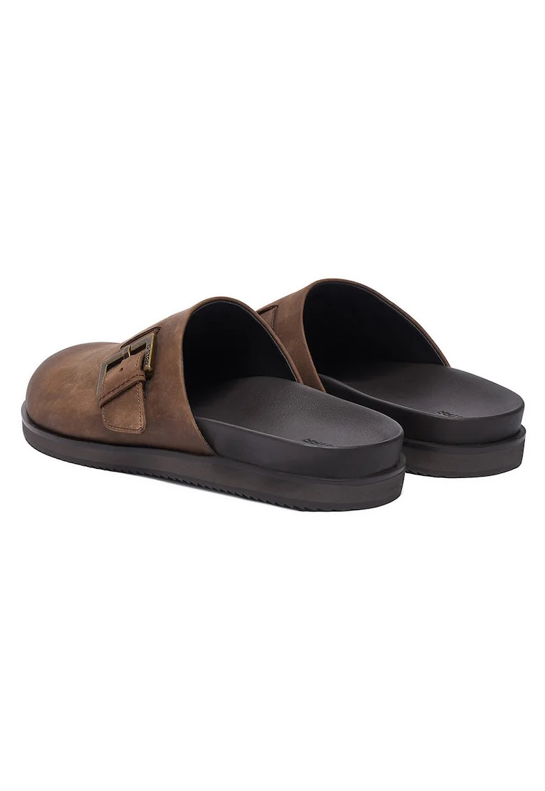 Papuci barbati,  piele naturala, maro, material interior din piele ecologica,