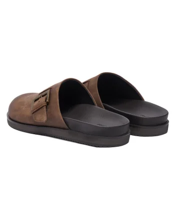 Papuci barbati,  piele naturala, maro, material interior din piele ecologica,