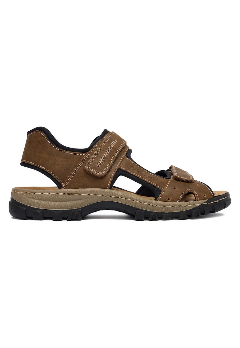 Sandale barbatesti  piele ecologica, velcro, maro, Maro