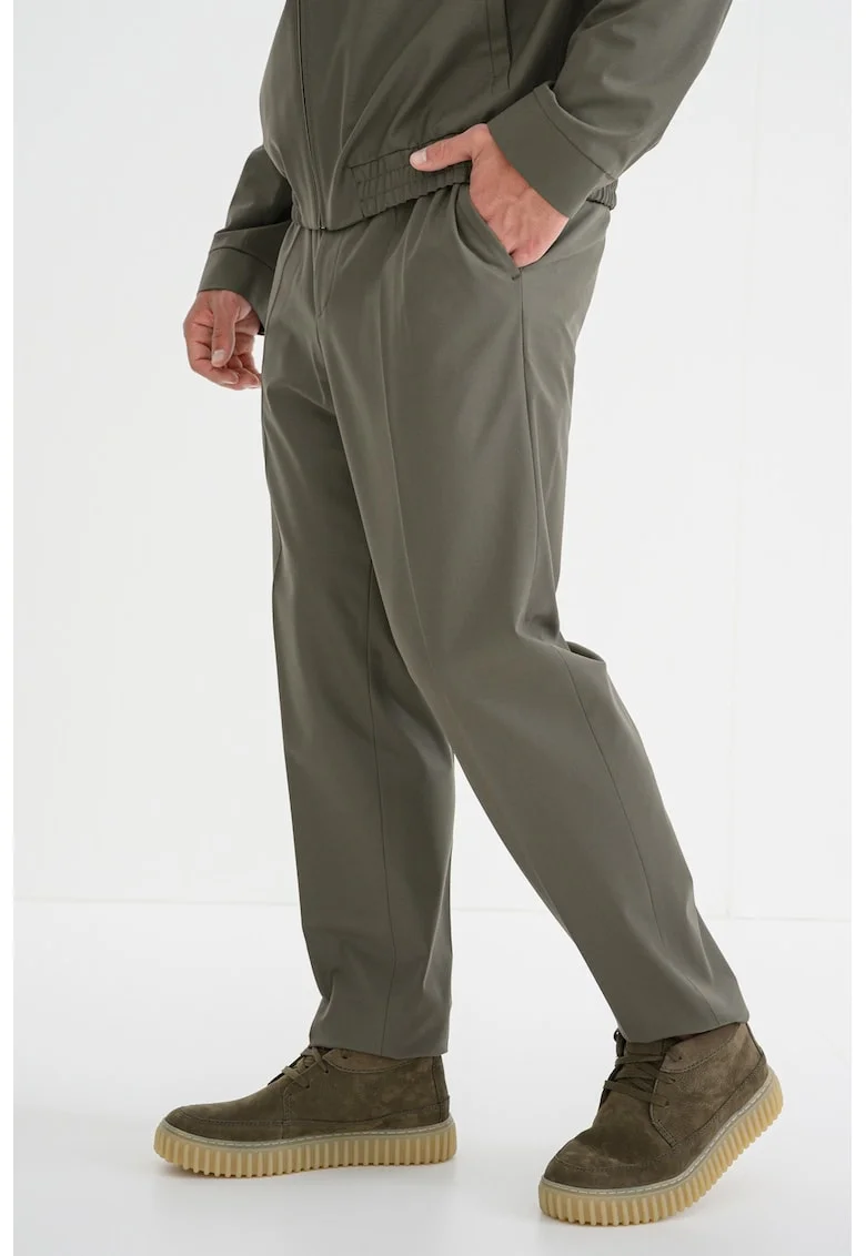Pantaloni relaxed fit cu talie medie, Kaki