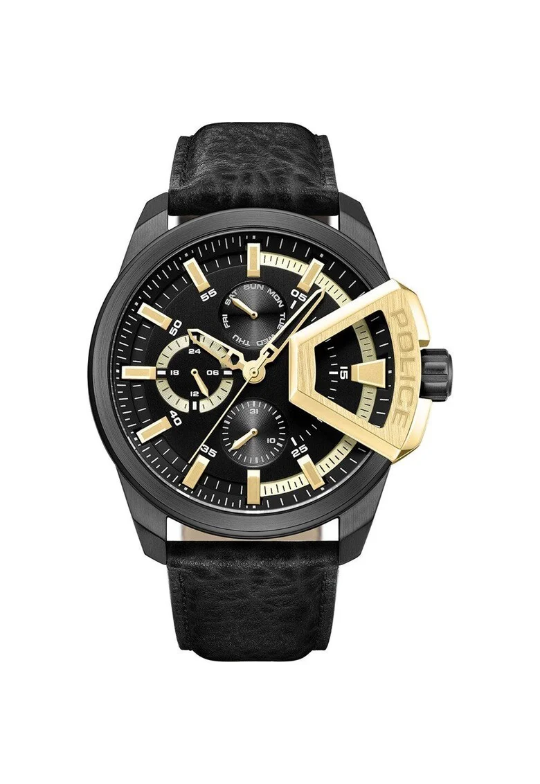 Ceas Barbati  quartz, inox, piele naturala, 46mm