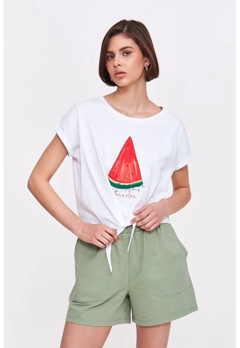 Tricou cu decolteu rotund, Rosu/Alb