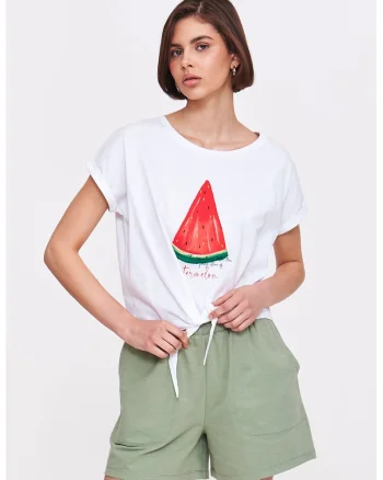 Tricou cu decolteu rotund, Rosu/Alb