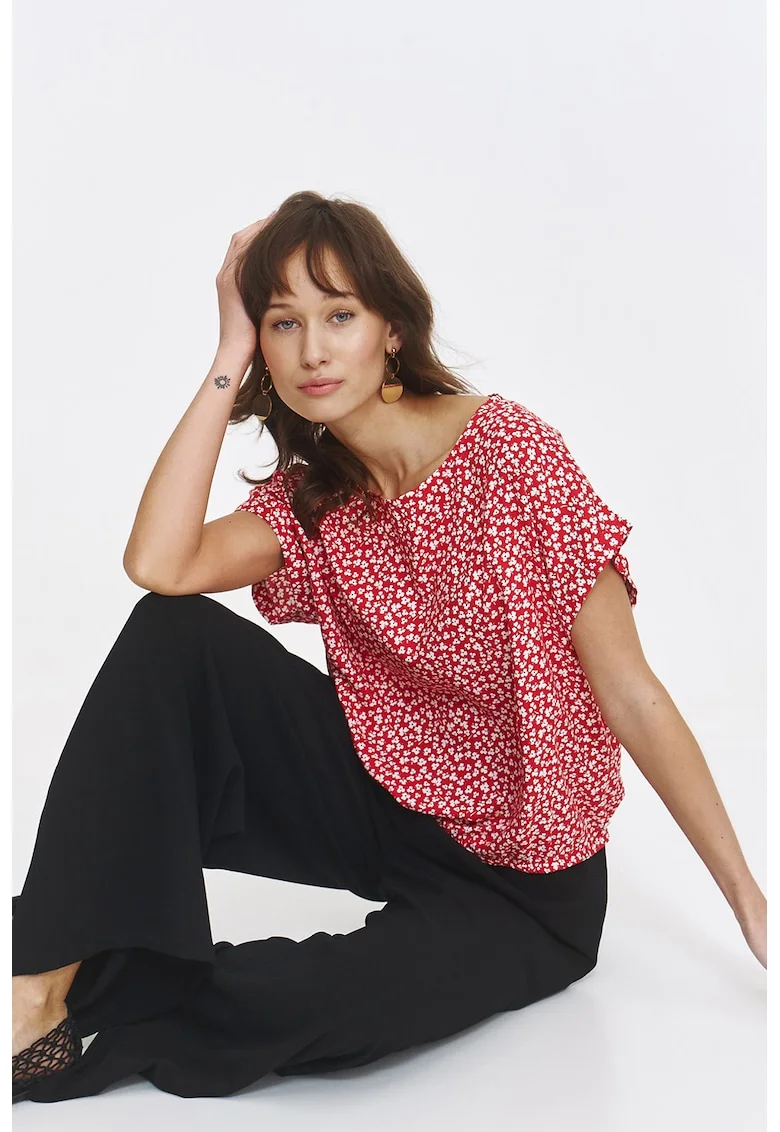 Bluza cu model si maneci cazute, Rosu/Alb