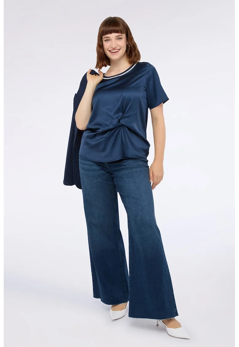 Bluza cu aspect de satin si detaliu rasucit, Albastru inchis