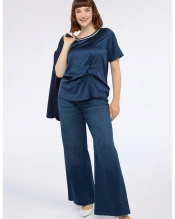 Bluza cu aspect de satin si detaliu rasucit, Albastru inchis
