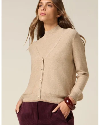 Cardigan uni cu decolteu in V, Maro camel