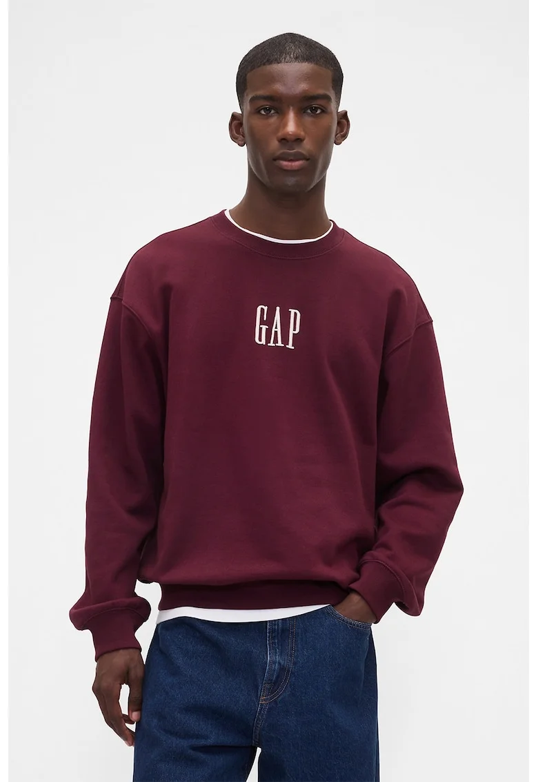 Bluza de trening cu maneci cazute si logo, Visiniu