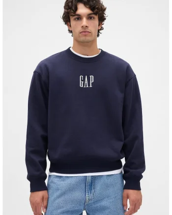 Bluza de trening cu maneci cazute si logo, Bleumarin