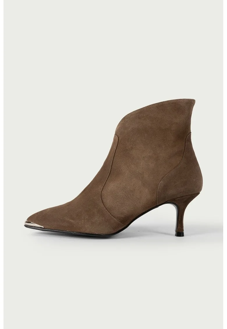 Botine din piele intoarsa Anita, Maro taupe