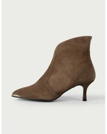 Botine din piele intoarsa Anita, Maro taupe