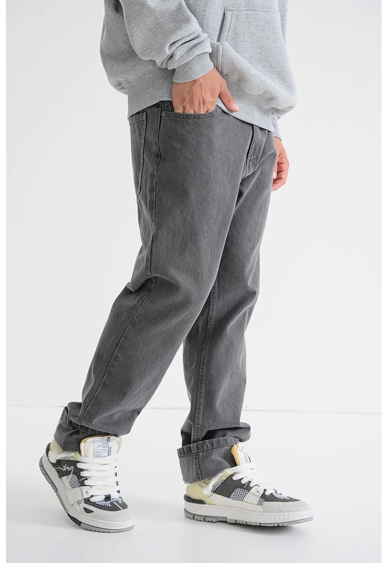 Blugi relaxed-fit din bumbac cu talie medie, Gri deschis