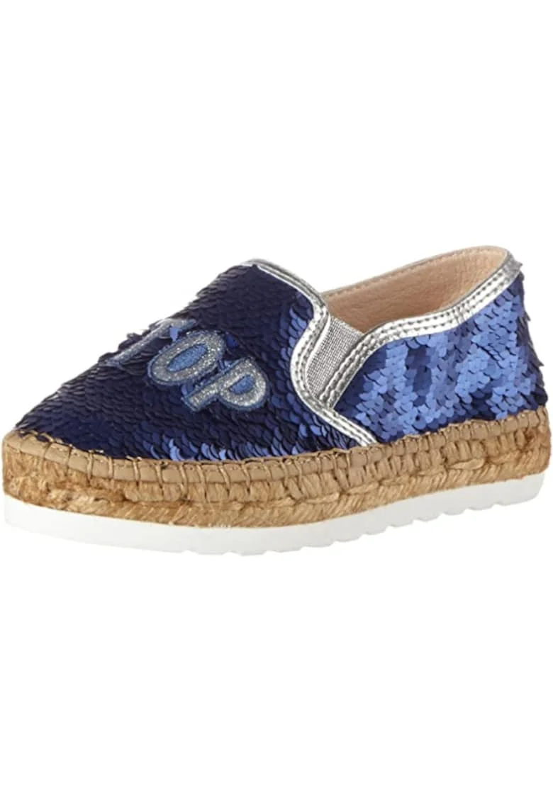 Balerini copii  cu aplicatii din sequins, textil, albastri, 31EU