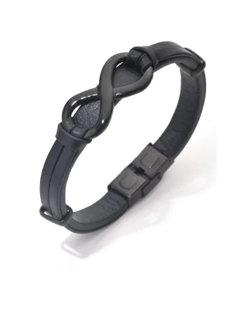 Bratara barbati din piele naturala negru Infinit mare