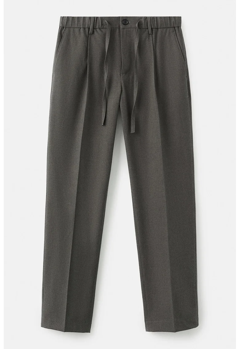 Pantaloni conici cu buzunare laterale si model uni, Gri inchis