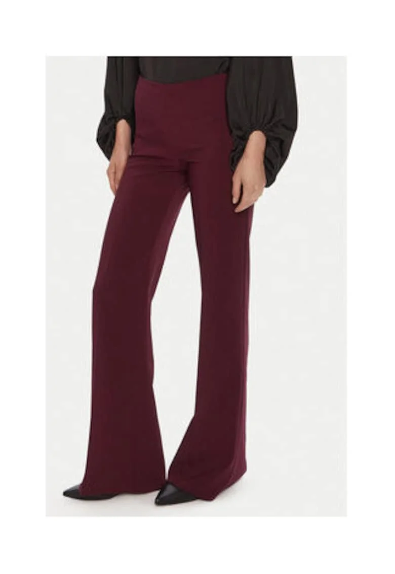 Pantaloni dama,  palazzo, bordeaux, poliester 90%, elastan 10%