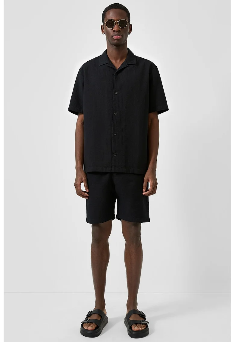 Pantaloni scurti de bumbac cu talie medie, Negru