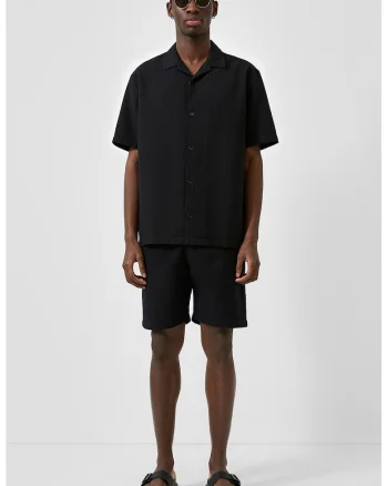 Pantaloni scurti de bumbac cu talie medie, Negru