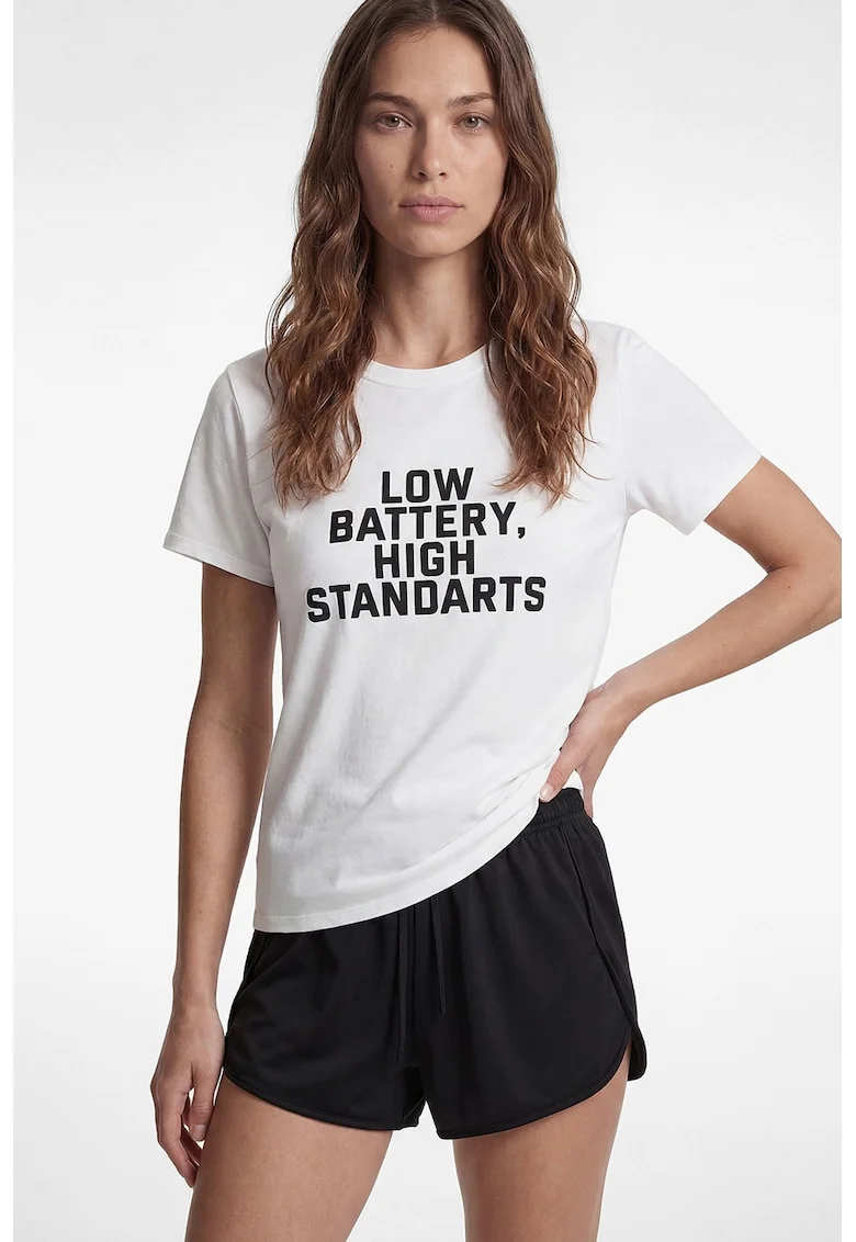 Tricou din amestec de modal cu mesaj, Alb