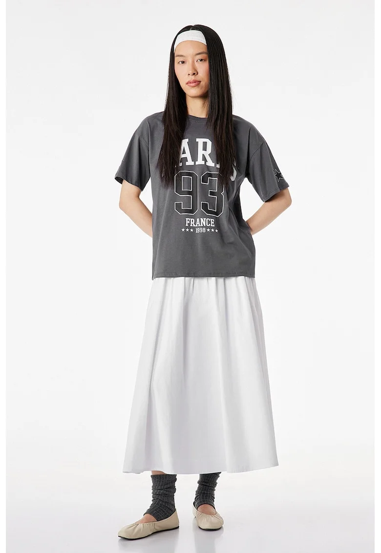 Tricou din bumbac cu imprimeu text, Gri inchis