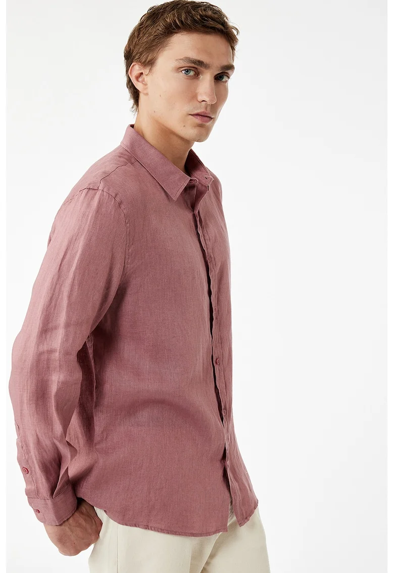 Camasa regular-fit din in, Roz prafuit