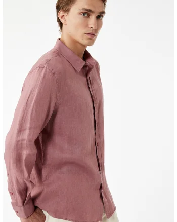 Camasa regular-fit din in, Roz prafuit