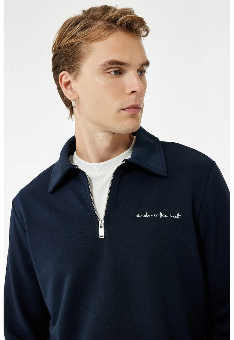 Bluza de trening polo cu fermoar scurt, Bleumarin