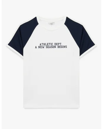 Tricou cu decolteu rotund si maneci raglan, Alb
