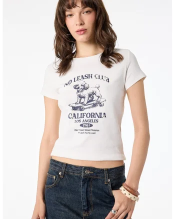 Tricou slim fit cu imprimeu cu caine, Alb/Gri antracit