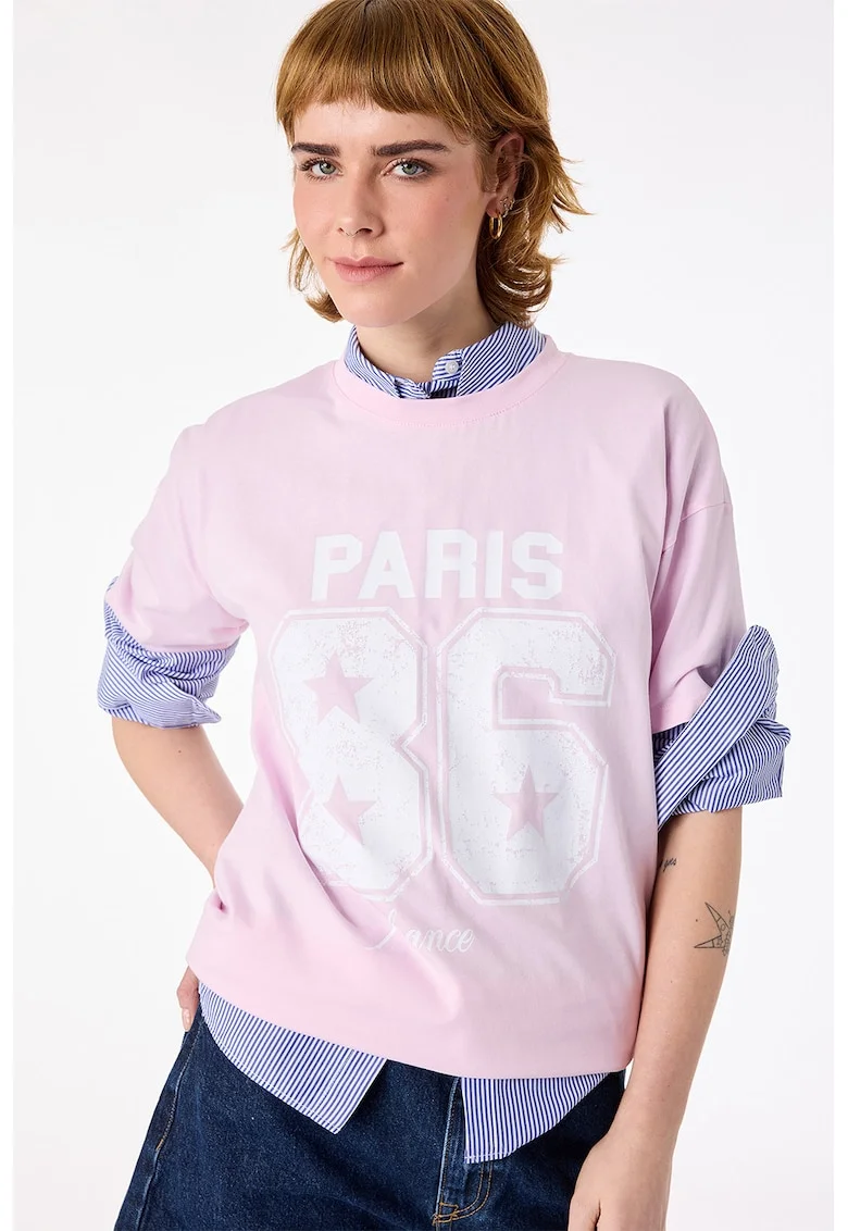 Tricou de bumbac cu imprimeu, Roz pastel