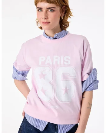 Tricou de bumbac cu imprimeu, Roz pastel