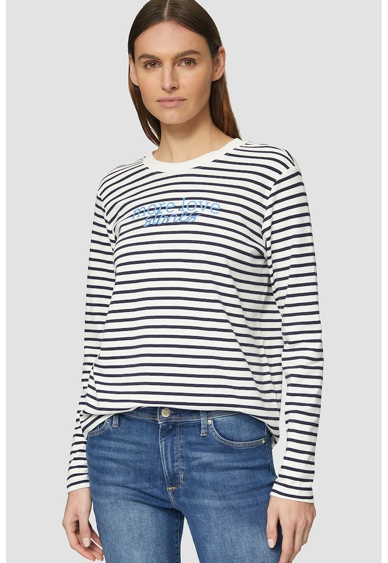 Bluza relaxed fit de bumbac, Alb/Bleumarin