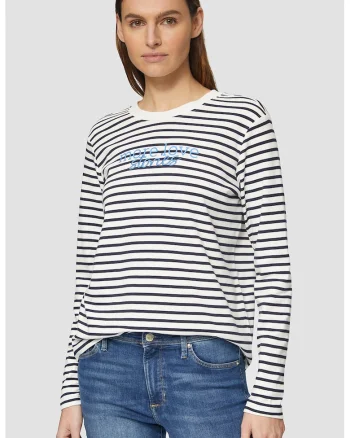 Bluza relaxed fit de bumbac, Alb/Bleumarin