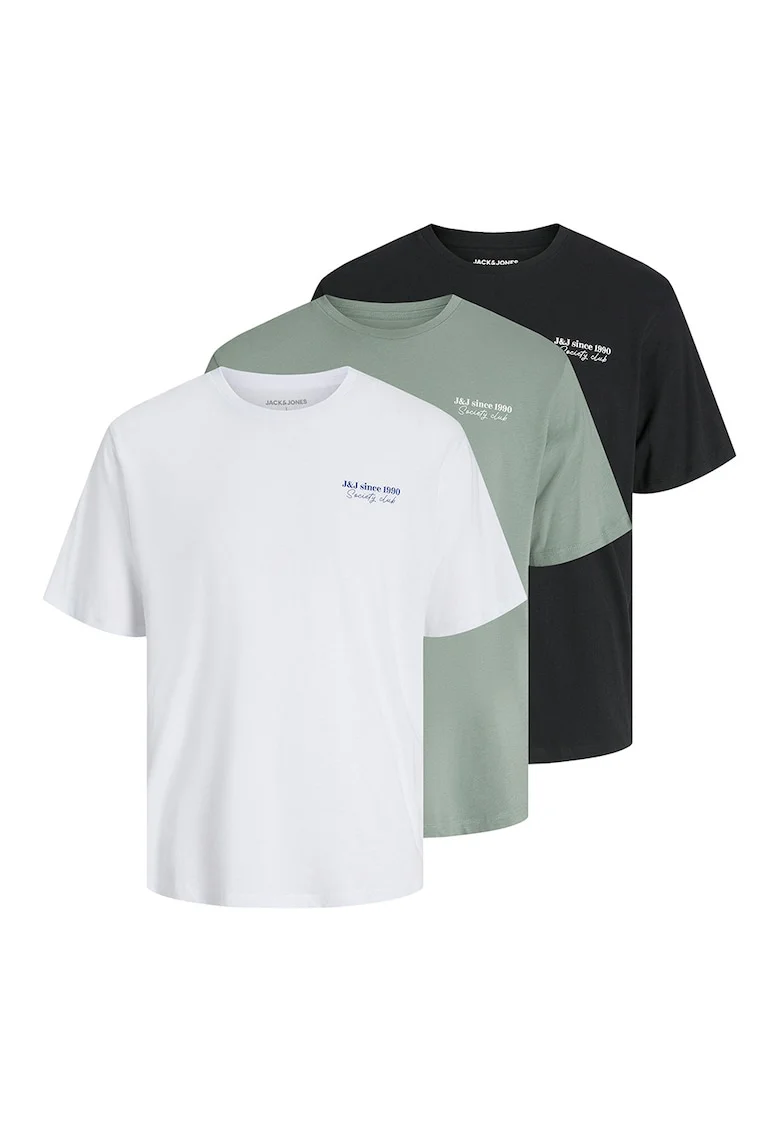 Set de tricouri de bumbac cu logo, 3 piese, Alb/Verde/Negru