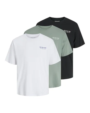 Set de tricouri de bumbac cu logo, 3 piese, Alb/Verde/Negru