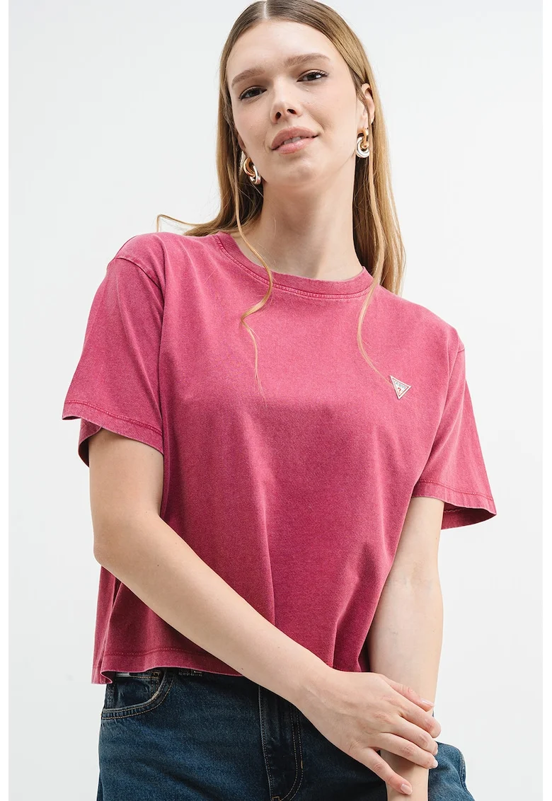 Tricou crop cu logo, Rosu stins