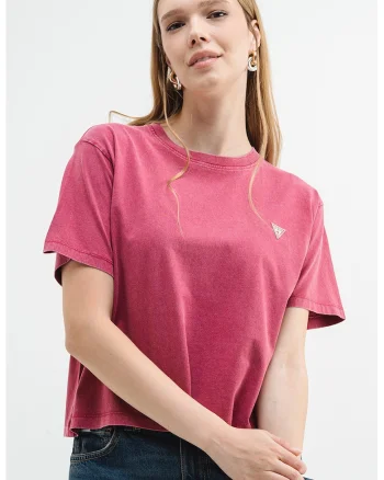 Tricou crop cu logo, Rosu stins