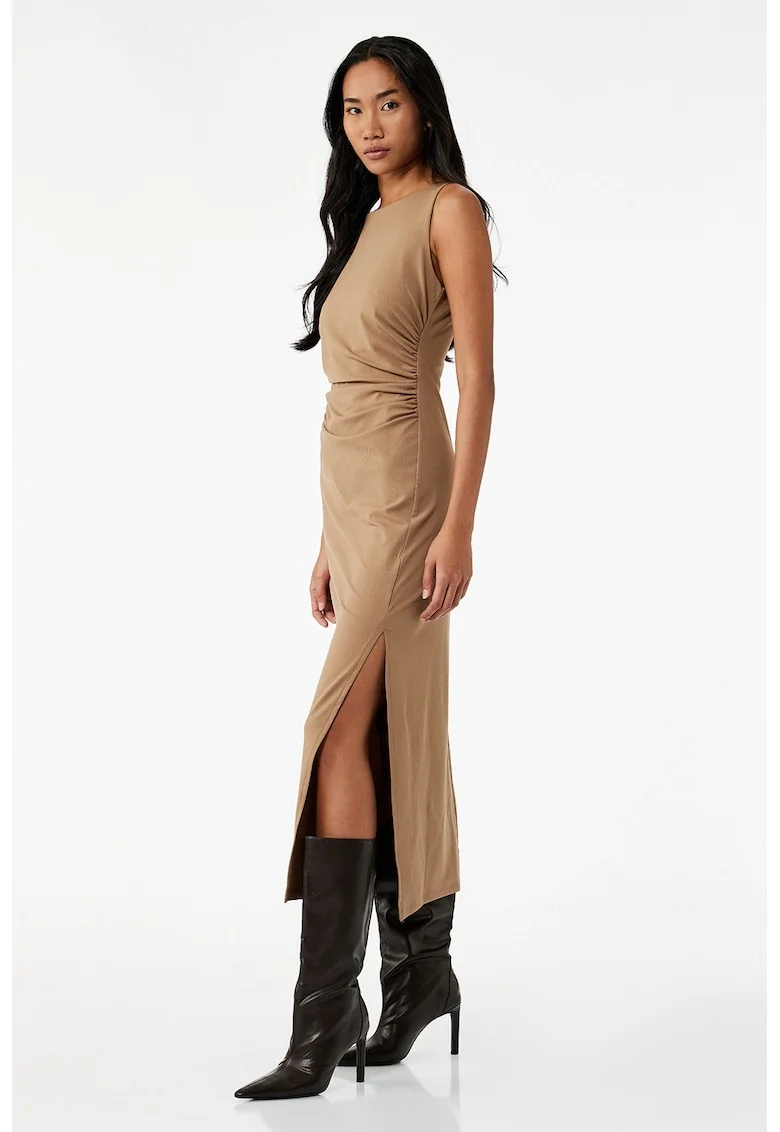Rochie midi cu slit lateral, Maro taupe