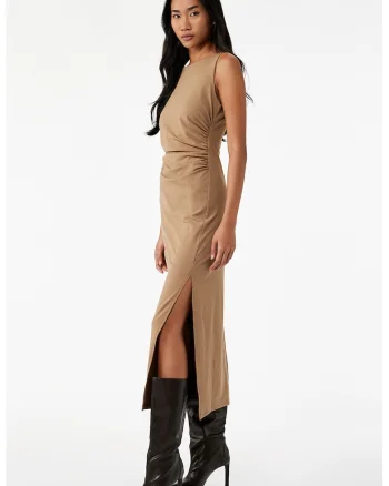 Rochie midi cu slit lateral, Maro taupe