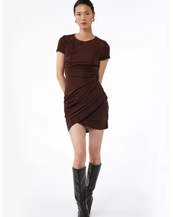 Rochie mini cambrata cu aspect drapat, Maro