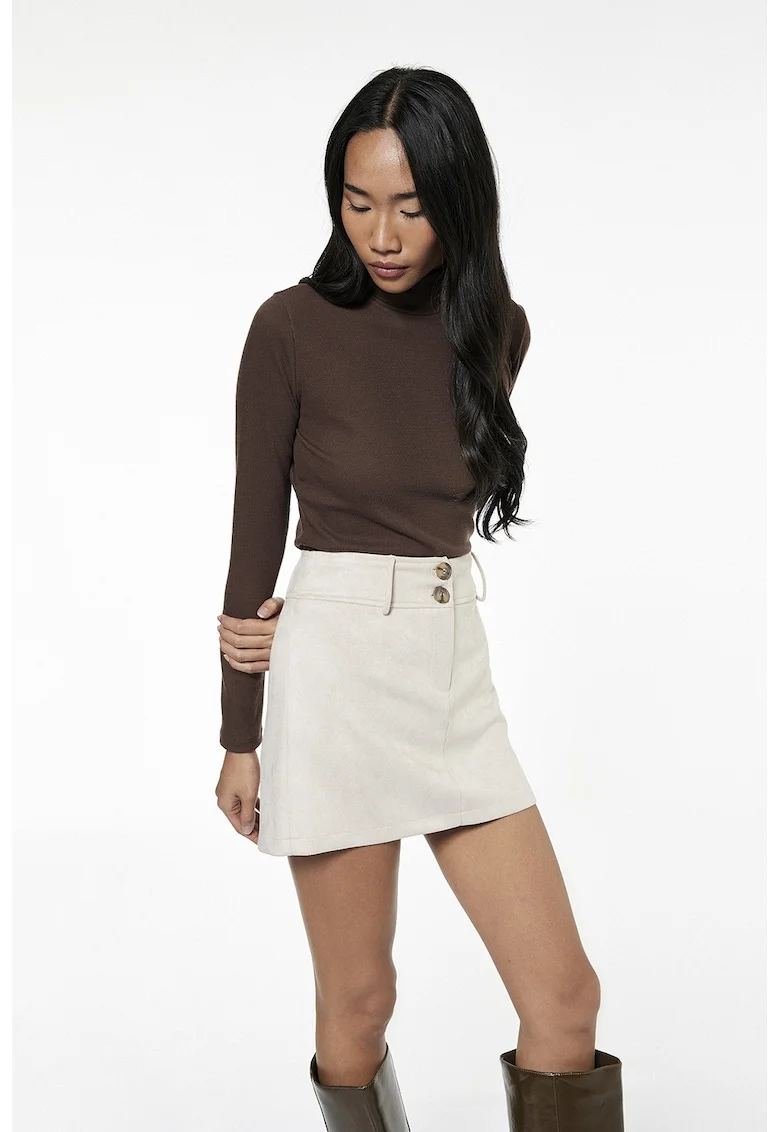 Bluza crop uni cu guler inalt, Maro