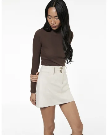 Bluza crop uni cu guler inalt, Maro