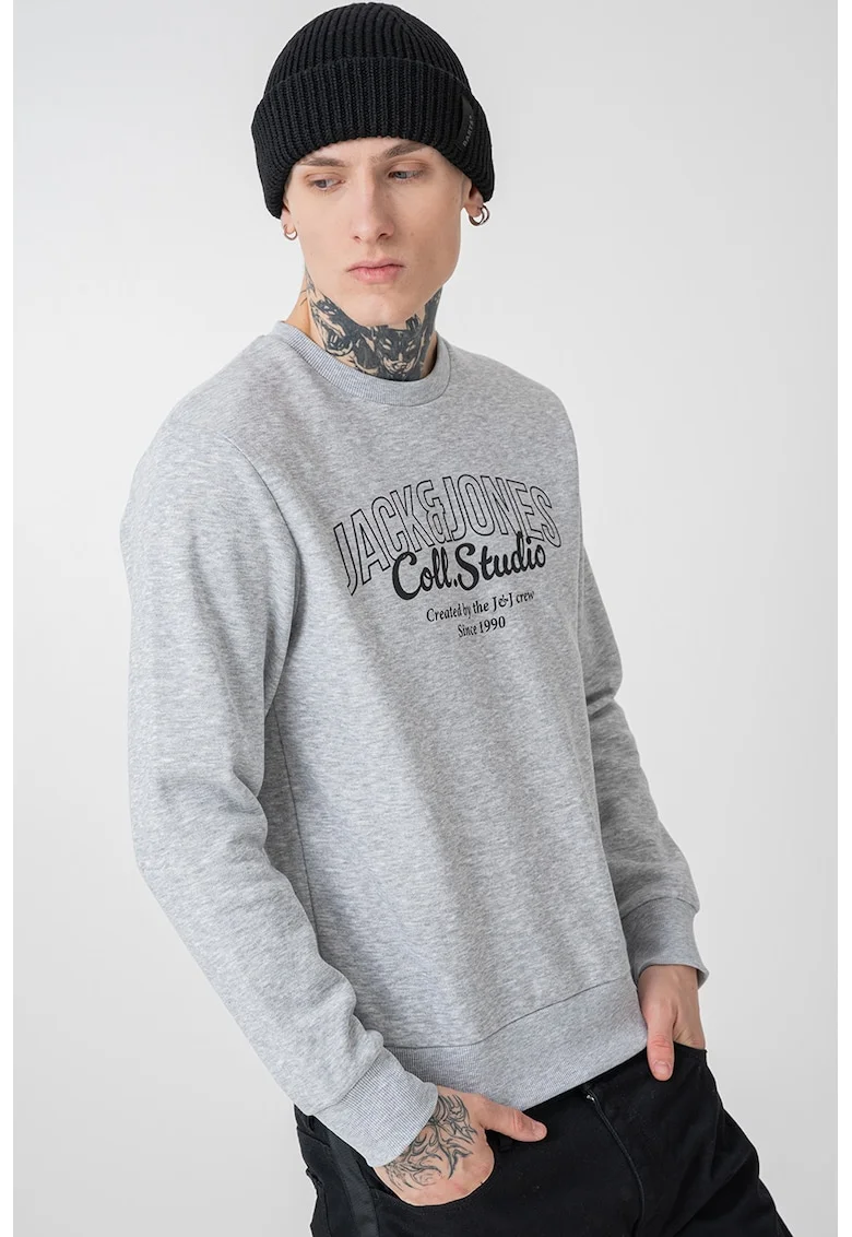 Bluza de trening regular-fit cu decolteu la baza gatului Makoto, Negru/Gri deschis melange