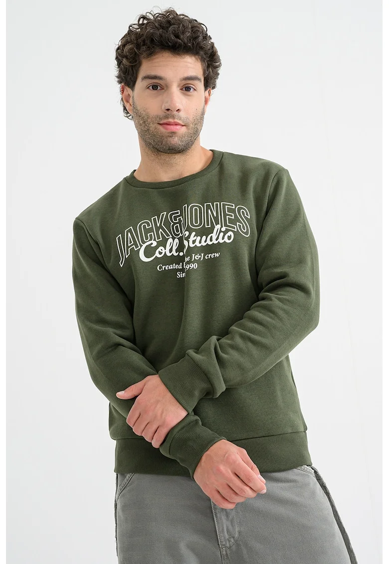 Bluza de trening regular-fit cu decolteu la baza gatului Makoto, Alb/Kaki pal