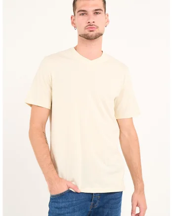 Tricou uni cu decolteu in V, Galben pal